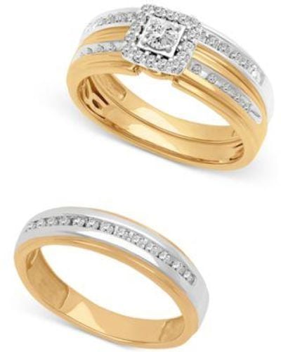 Macy's Diamond His Hers Wedding Set Collection In 14k Two Tone Gold - Metallic