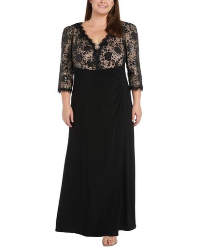 R & M Richards Plus Size Sequined Lace-bodice Gown - Black
