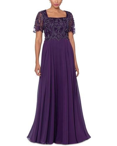 Xscape Bead Embellished Short Sleeve Gown - Purple