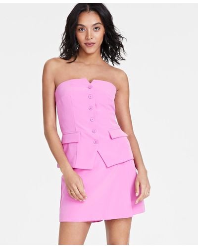 BarIII Strapless Button-front Top - Pink