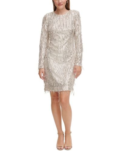 Eliza J Long-sleeve Sequin Cocktail Dress - White