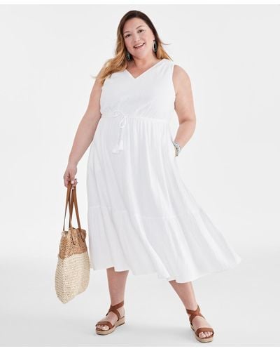 Style & Co. Plus Size Sleeveless Cotton Maxi Dress - White