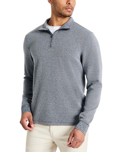 Kenneth Cole Stretch Textured-knit Quarter-zip Performance Sweatshirt - Gray