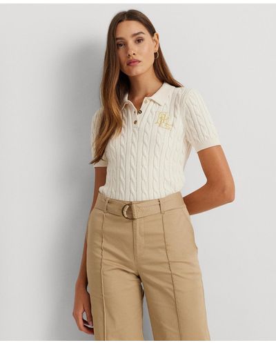 Lauren by Ralph Lauren Petite Cable-knit Polo Sweater - Natural