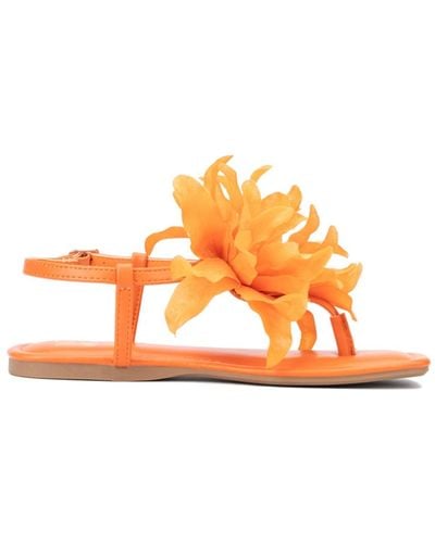 New York & Company Big Flower T-strap Sandal - Orange