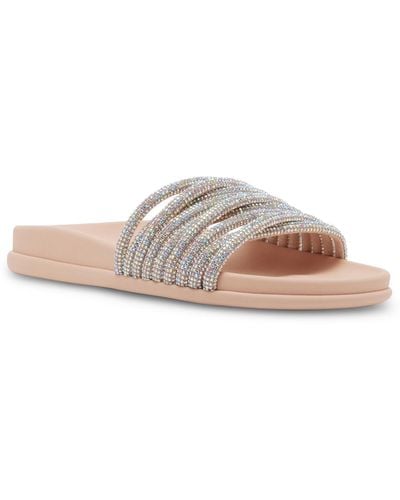 Madden Girl Xana Rhinestone Strappy Footbed Slide Sandals - Multicolor