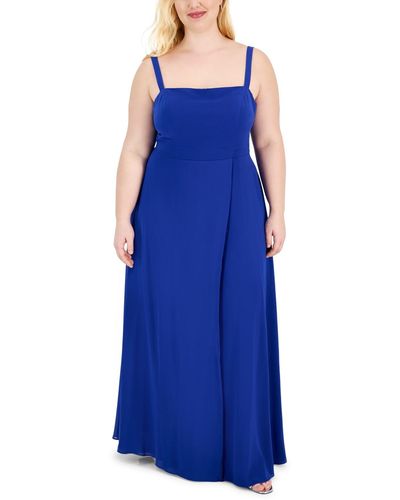 City Studios Trendy Plus Size Sleeveless Lace-back Gown - Blue