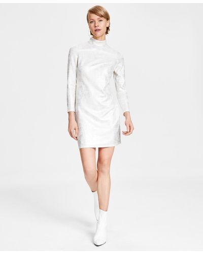 BarIII Metallic Mock-turtleneck Sheath Dress - White