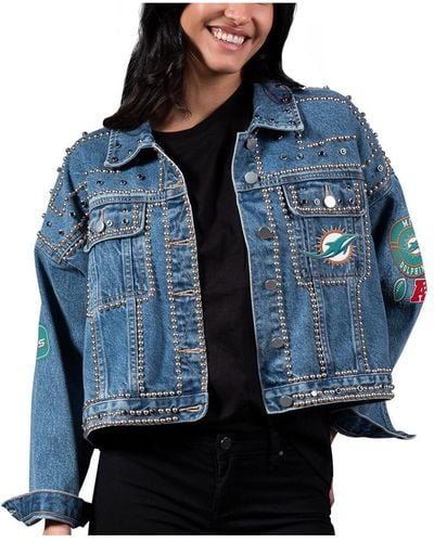G-III 4Her by Carl Banks Miami Dolphins First Finish Medium Denim Full-button Jacket - Blue