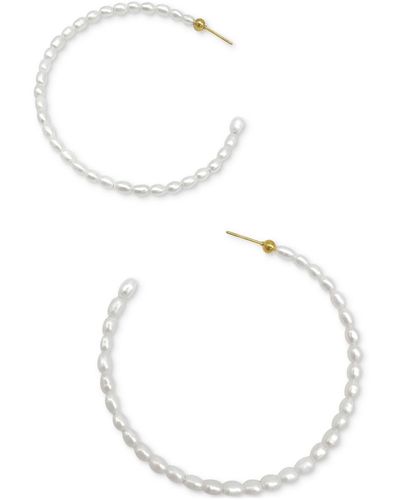 Adornia Seed Imitation Pearl Hoop Earrings - White