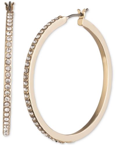 Karl Lagerfeld Medium Pave Hoop Earrings - Metallic