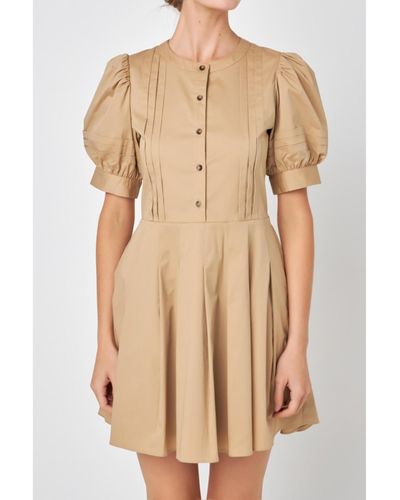 English Factory Pintuck Pleated Dress - Natural