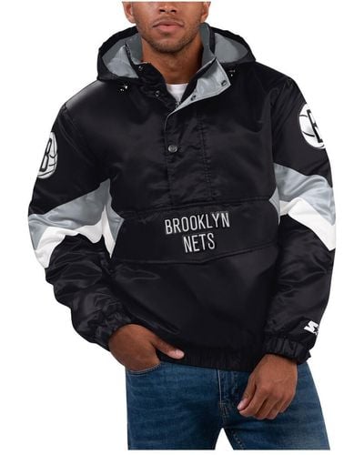 Starter Brooklyn Nets Force Play Satin Hoodie Half-zip Jacket - Blue