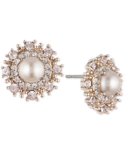 Marchesa Faux Pearl & Crystal Stud Earrings - Metallic