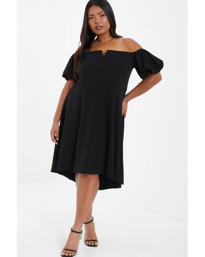 Quiz Plus Size Puff Sleeve Bardot Dress - Black