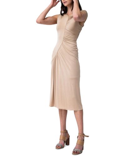 Adrienne Landau Asymmetric-neck Shirred Midi Dress - Natural