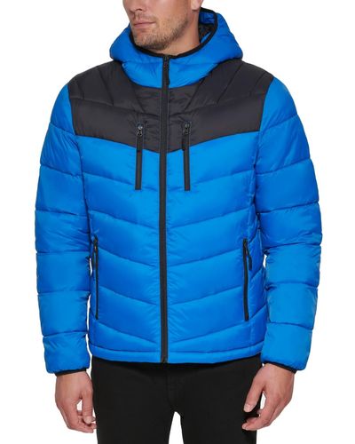 Club Room Chevron Quilted Hooded Puffer Jacket - Blue