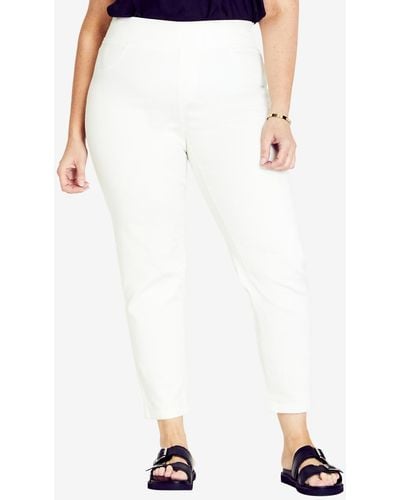 Avenue Plus Size Butter Denim Pull On Tall Length Jeans - White