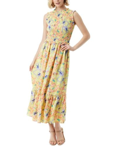 Jessica Simpson Mira Floral-print Smocked Maxi Dress - Metallic