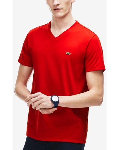 Lacoste Classic V-neck Soft Pima Cotton Tee Shirt - Red