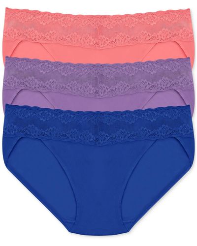Natori Bliss Perfection Lace Waist Bikini Underwear 3-pack 756092mp - Blue