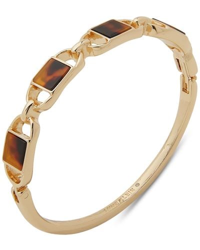 Anne Klein Gold-tone Tortoise-look Oval Link Bangle Bracelet - Metallic