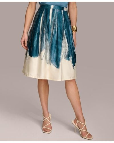 Donna Karan Cotton Printed Full Skirt - Blue