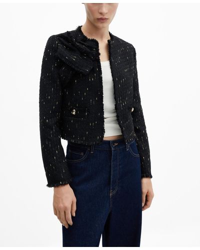 Mango Maxi Floral Tweed Blazer - Black