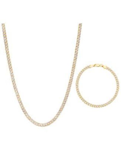 Macy's Double Sided Cuban Link Chain Bracelet Necklace 4.5mm Collection In 10k Two Tone Gold - Metallic