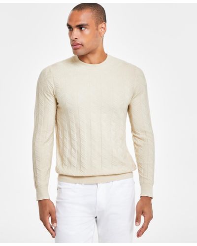 Alfani Textured Chevron Long-sleeve Crewneck Sweater - White