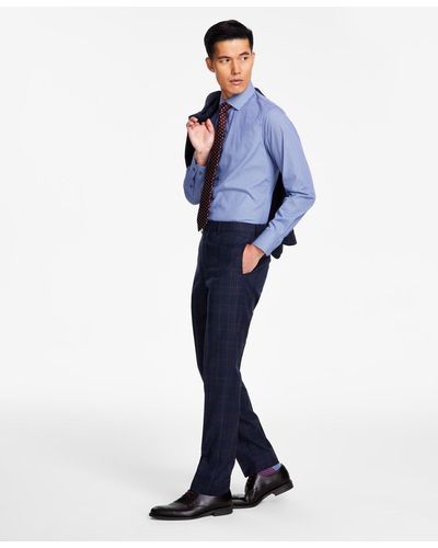 Tallia Slim-fit Stretch Plaid Suit Pants - Blue