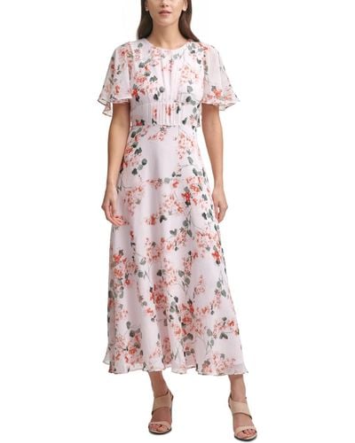 Calvin Klein Floral-print Cape-back Maxi Dress - Pink