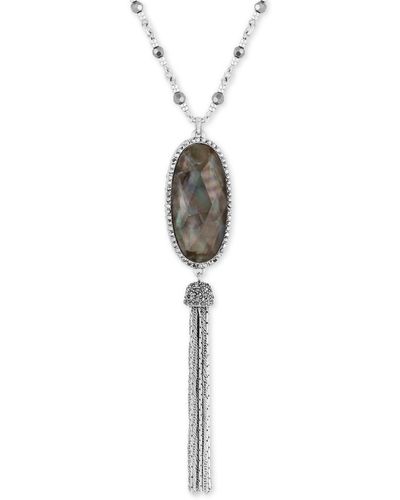 Lucky Brand Tone Mother-of-pearl-look Beaded Lariat Necklace - Metallic