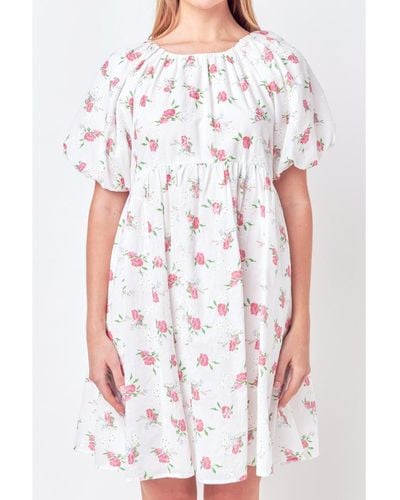 English Factory Floral Cotton Embroidered Dress - White