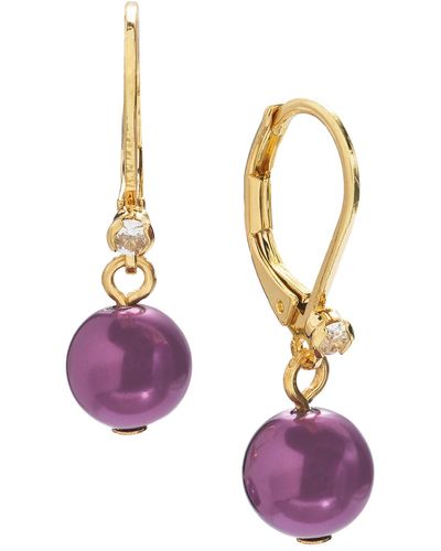 Charter Club Gold-tone Pave & Color Imitation Pearl Drop Earrings - Purple