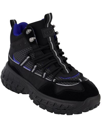 DKNY Mixed Media Hi Top Lightweight Sole Trekking Sneakers - Black