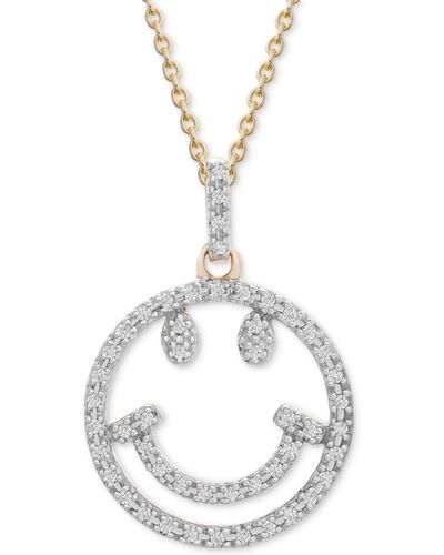 Wrapped in Love Diamond Smiley Face 18" Pendant Necklace (1/10 Ct. T.w. - Metallic