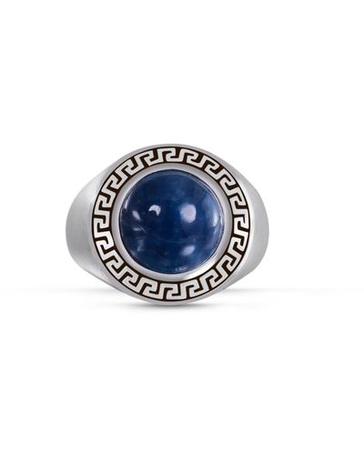 LuvMyJewelry Blue Apatite Gemstone Sterling Silver Men Signet Ring
