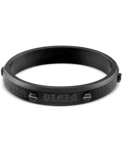 Philipp Plein Gunmetal Ip Logo Bangle Bracelet - Black