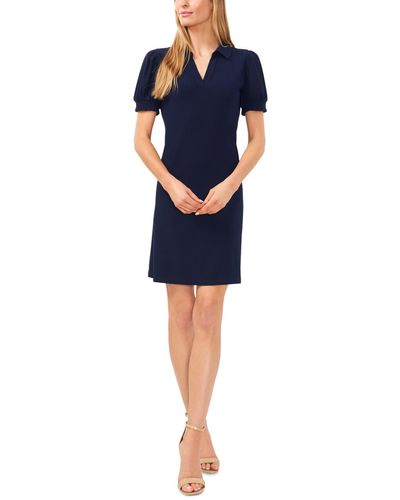 Cece Short Sleeve Knit Polo Dress - Blue