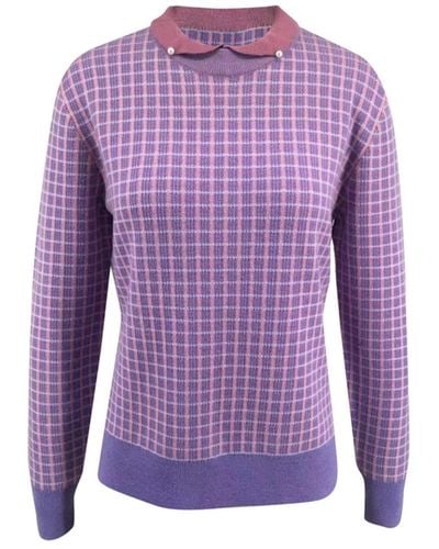 Bellemere New York Bellemere Merino Tweed Pullover With Pearl Polo Collar Sweater - Purple