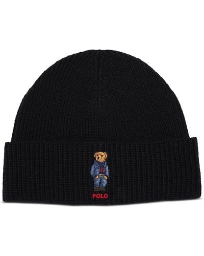 Polo Ralph Lauren Embroidered Bear Cuff Hat - Black