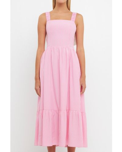 English Factory Contrast Bow Striped Maxi Dress - Pink