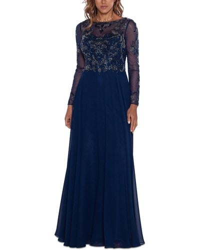 Xscape Petite Beaded Fit & Flare Gown - Blue