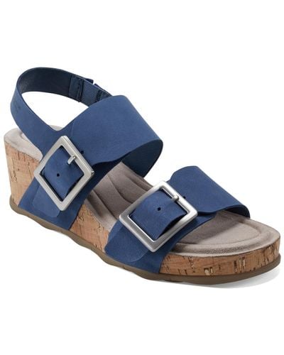 Earth Willa Strappy Casual Mid Cork Wedge Sandals - Blue