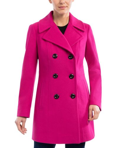 Anne Klein Double-breasted Wool Blend Peacoat - Pink