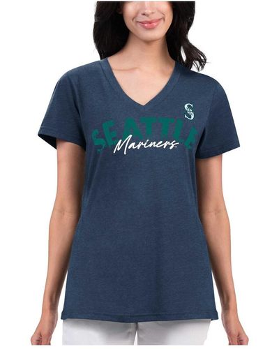 G-III 4Her by Carl Banks Distressed Seattle Mariners Key Move V-neck T-shirt - Blue