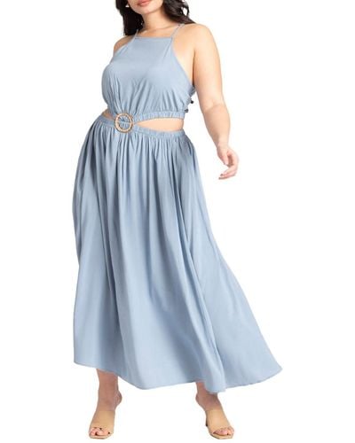 Eloquii Plus Size Ring Waist Detail Cover-up Midi Dress - Blue