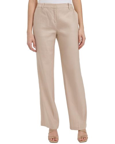 Calvin Klein Flat Front Linen-blend Pants - Natural