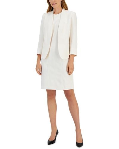 Anne Klein Executive Collection Shawl-collar Sleeveless Sheath Dress Suit - White
